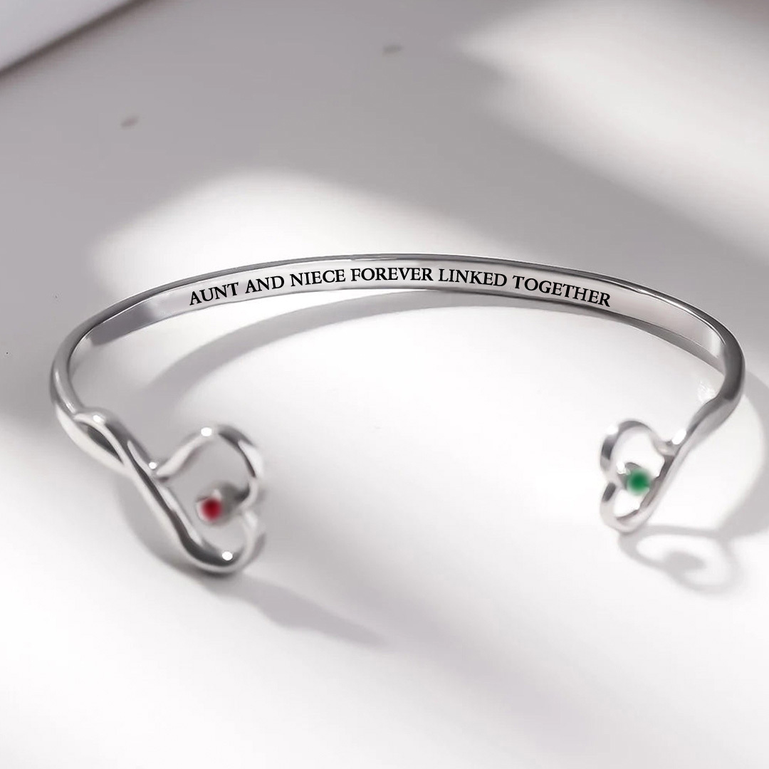 Aunt And Niece Forever Linked Together Double Hearts Custom Birthstones Bracelet