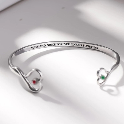 Aunt And Niece Forever Linked Together Double Hearts Custom Birthstones Bracelet