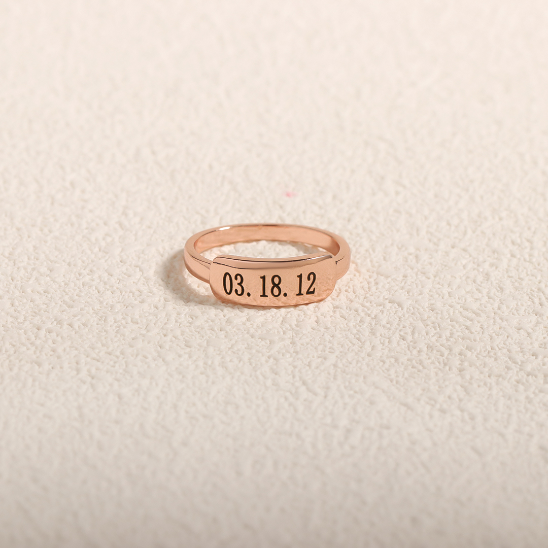 Custom Special Date Delicate Dainty Bar Ring