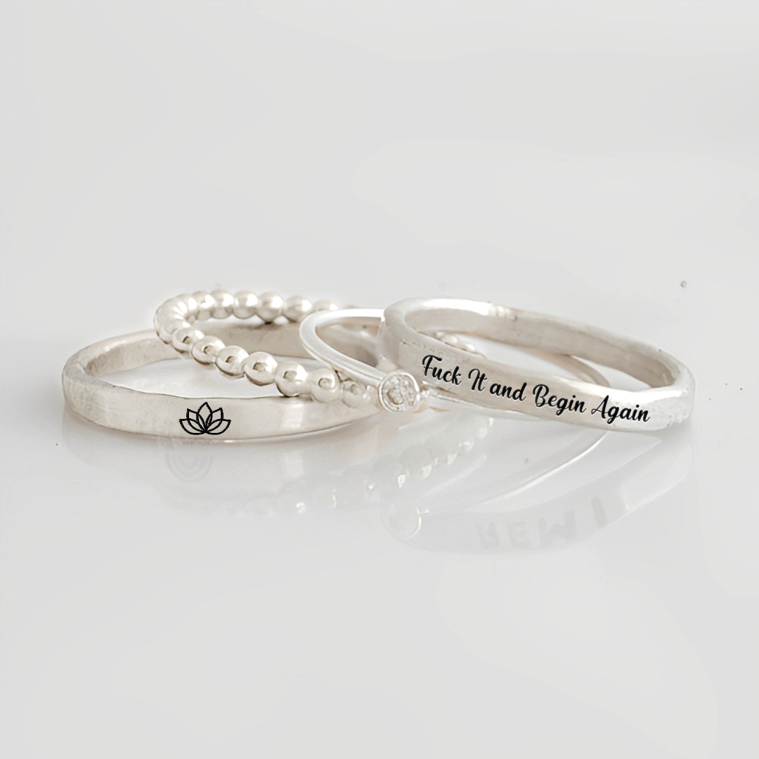S925 Fuck It and Begin Again Stacked Ring - 4 Rings Set