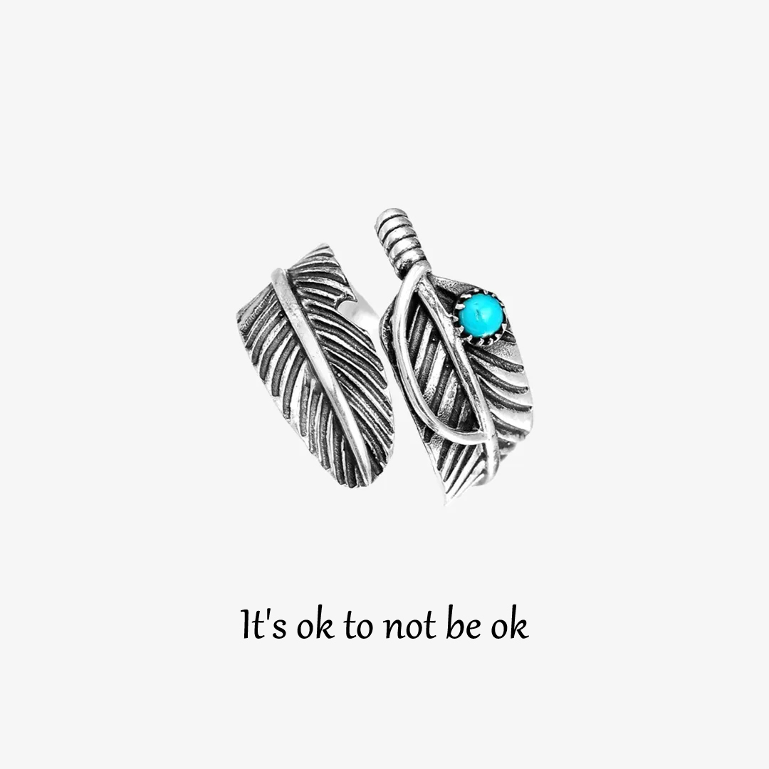 It's Ok To Not Be Ok Feather Turquoise Ring