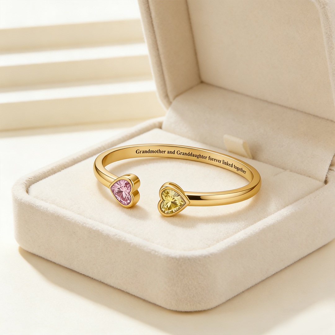 Grandmother & Granddaughter forever linked together Double Heart Birthstone Bracelet