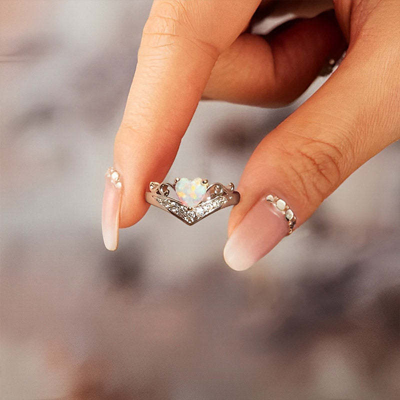 S925 Heart Crown Opal Ring
