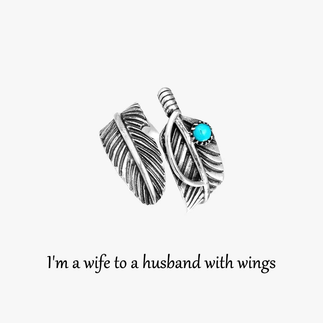 For Memorial - I Am Not A Widow Feather Turquoise Ring