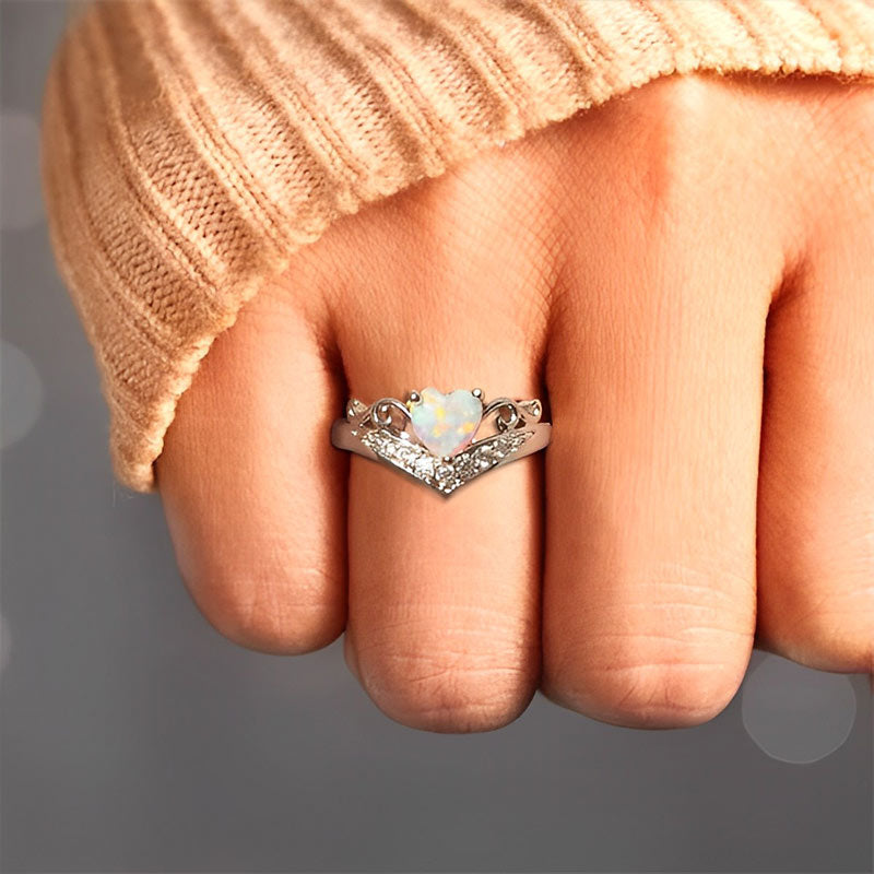 S925 Heart Crown Opal Ring