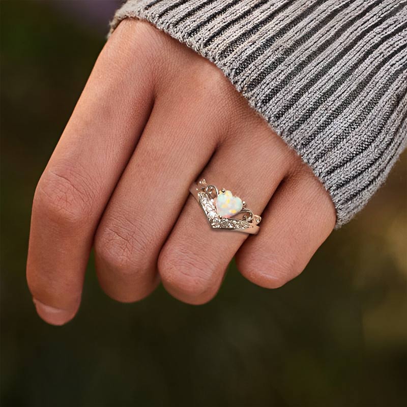 S925 Heart Crown Opal Ring
