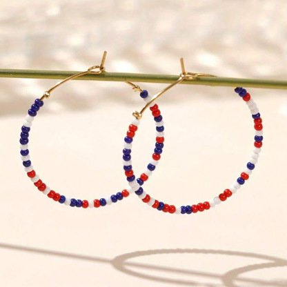 Red-Blue-White Beads Circle Earrings