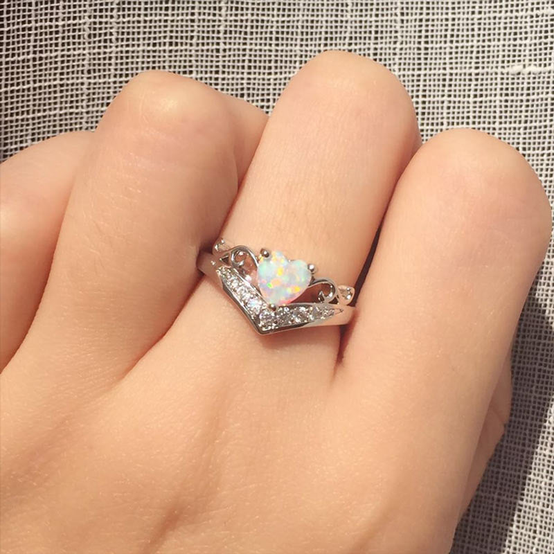 S925 Heart Crown Opal Ring