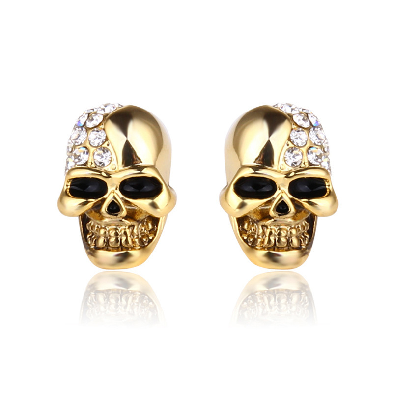 Half Diamond Skull Stud Earrings
