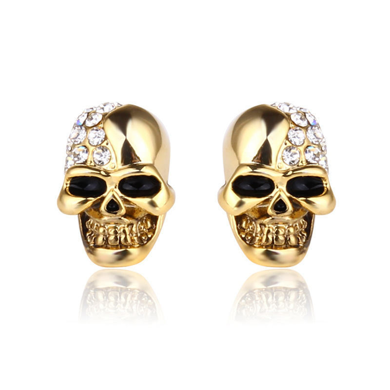 Half Diamond Skull Stud Earrings