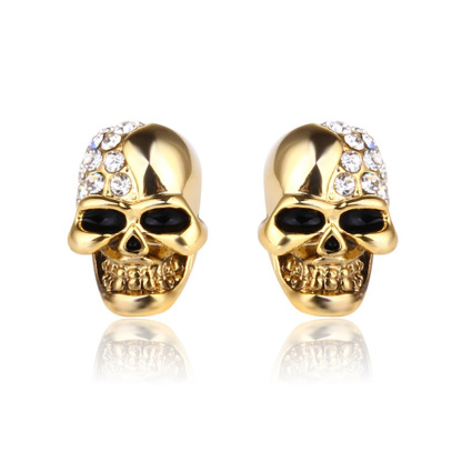Half Diamond Skull Stud Earrings