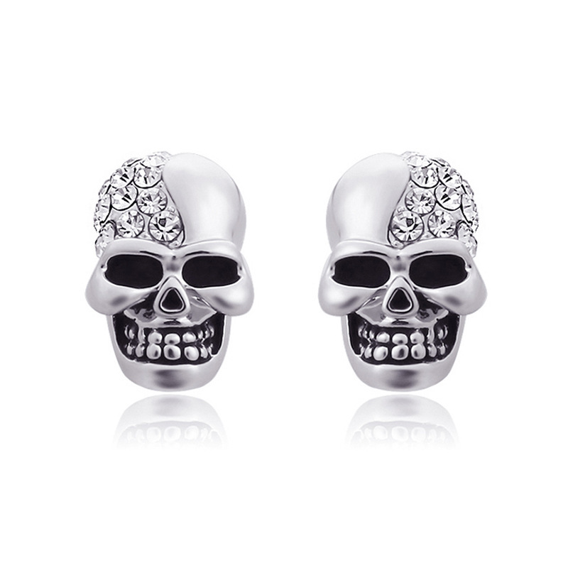 Half Diamond Skull Stud Earrings