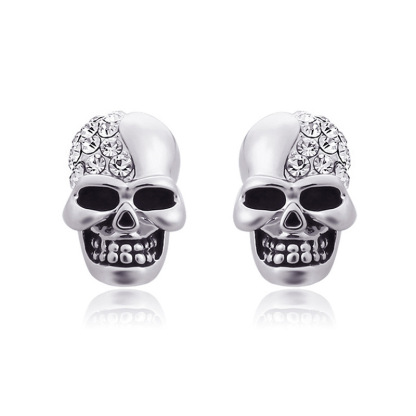 Half Diamond Skull Stud Earrings