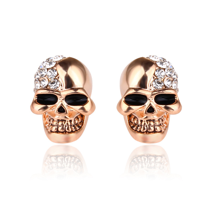 Half Diamond Skull Stud Earrings