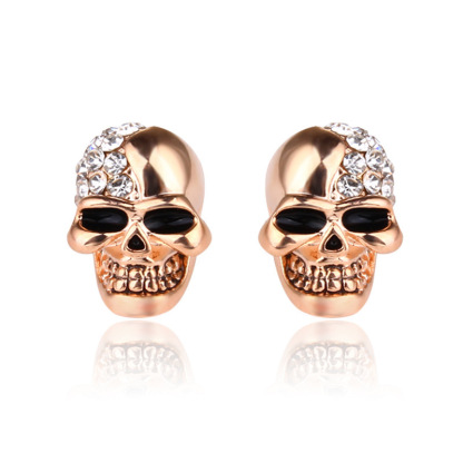 Half Diamond Skull Stud Earrings
