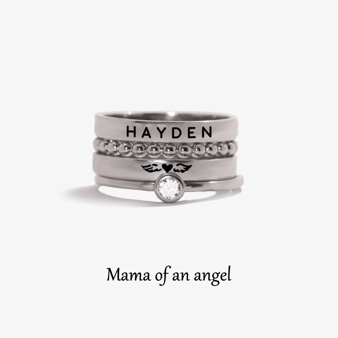 For Memorial - Mama Of An Angel Wings Stacked Custom Ring