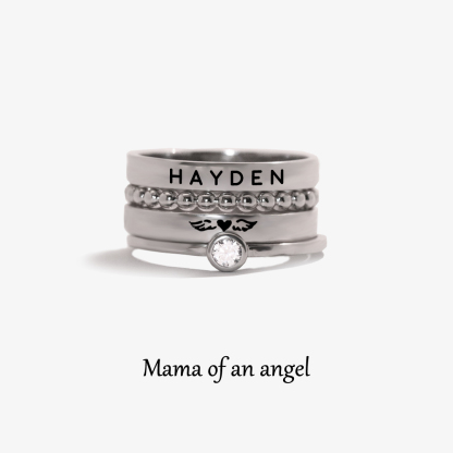 For Memorial - Mama Of An Angel Wings Stacked Custom Ring