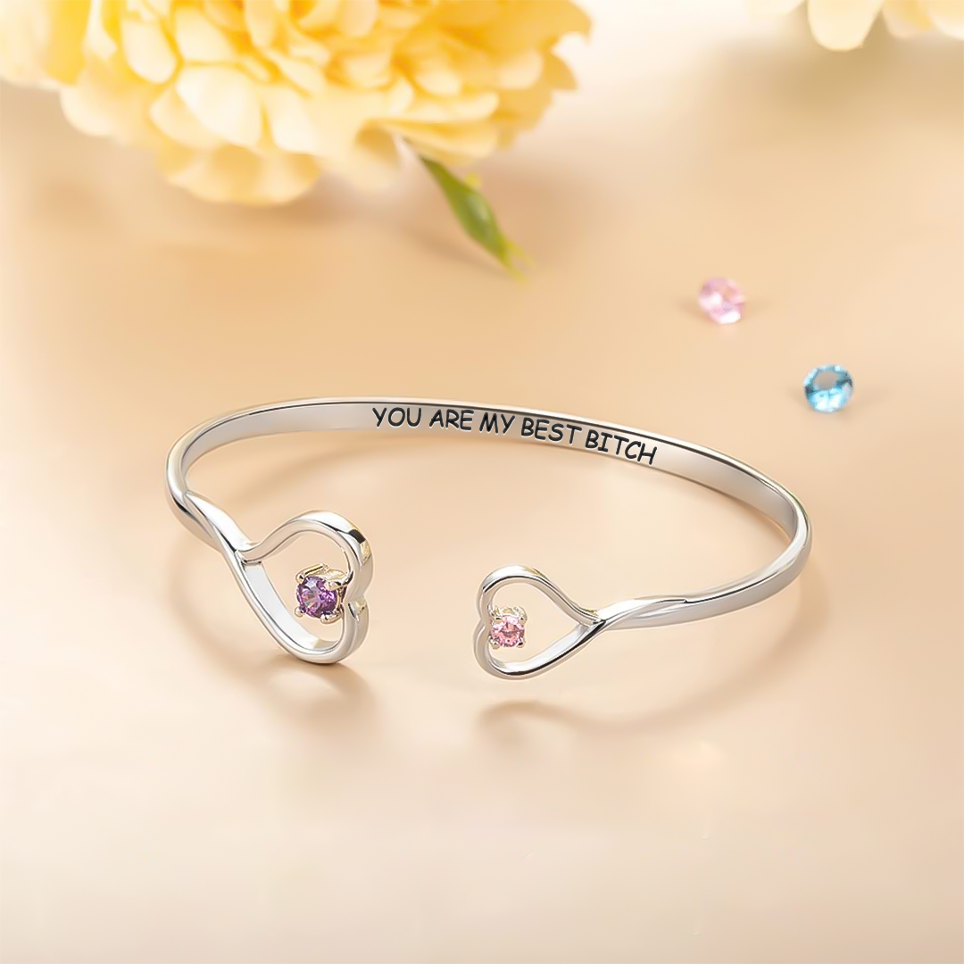 For Friend- You're My Best Bitch Double Hearts Custom Birthstones Bracelet