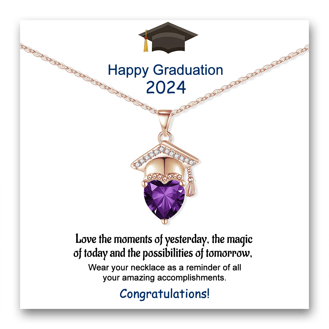 Happy Graduation Cap Birthstone Custom Necklace