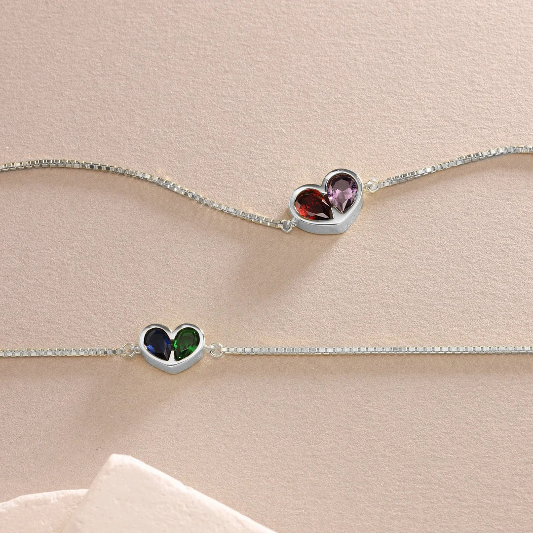 For Friend- Best Bitches in Heart & Soul Custom Heart Birthstones Bracelet