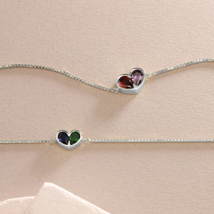 For Friend- Best Bitches in Heart & Soul Custom Heart Birthstones Bracelet