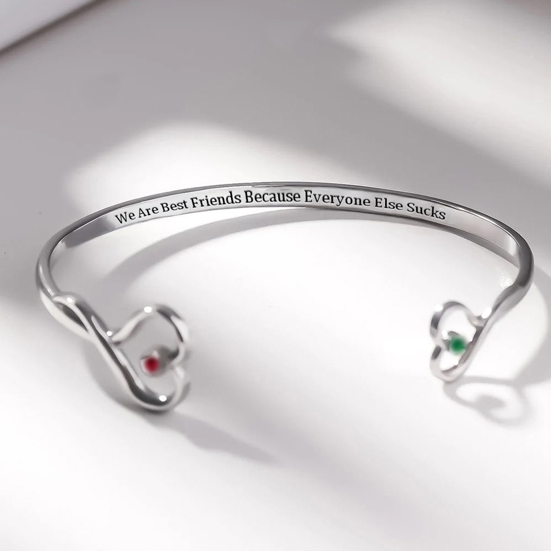 For Friend-We Are Best Friends Double Hearts Custom Birthstones Bracelet