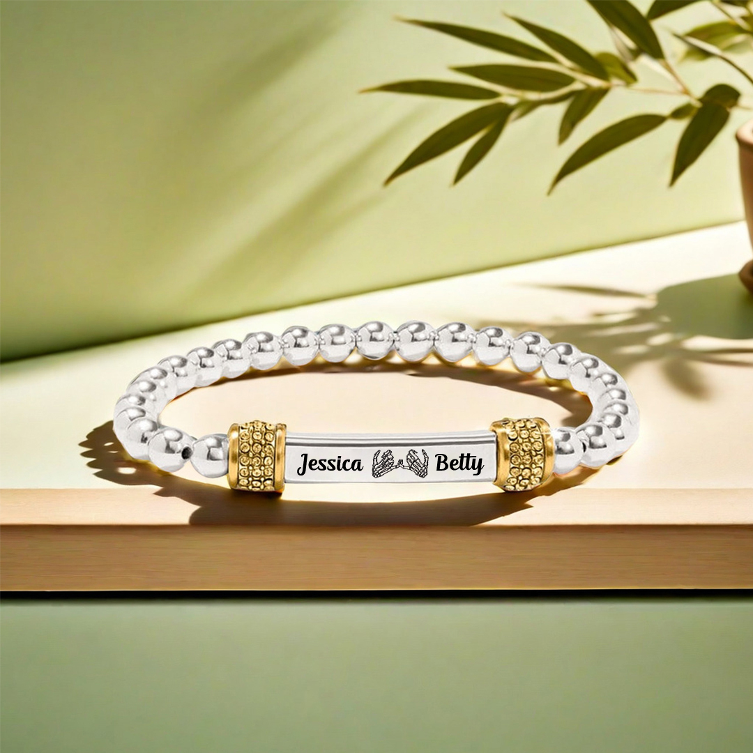 For Friend -  We're Best Bitches Until We Die Customized Name Diamond Bead Bracelet