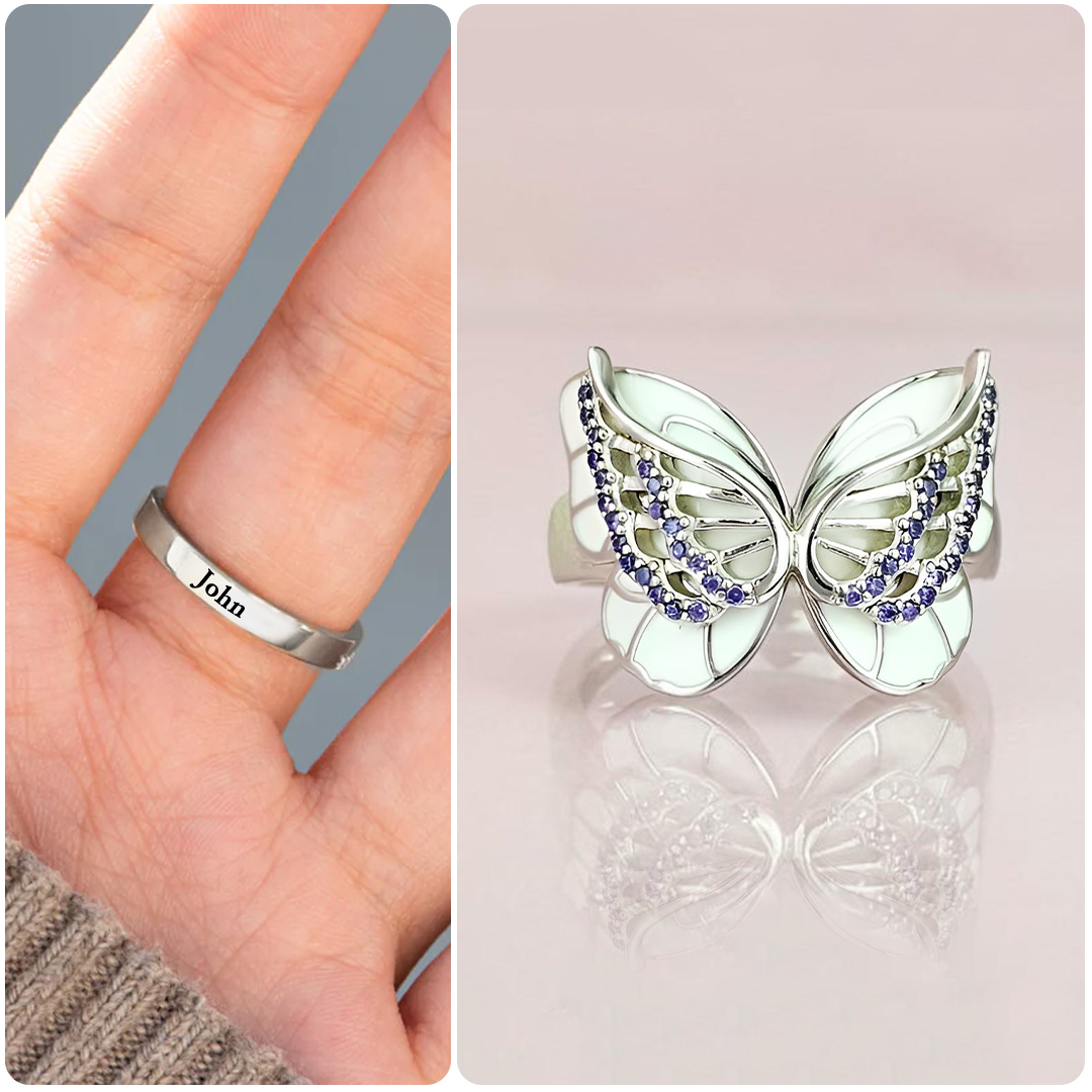 For Memorial - Name Customized Diamond Butterfly Ring
