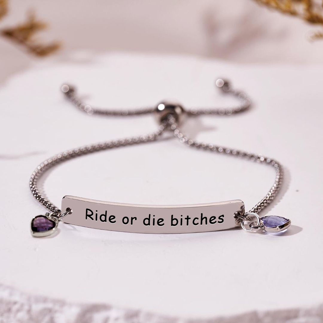 For Friend - Ride Or Die Bitches Customized Heart Birthstones Bracelet