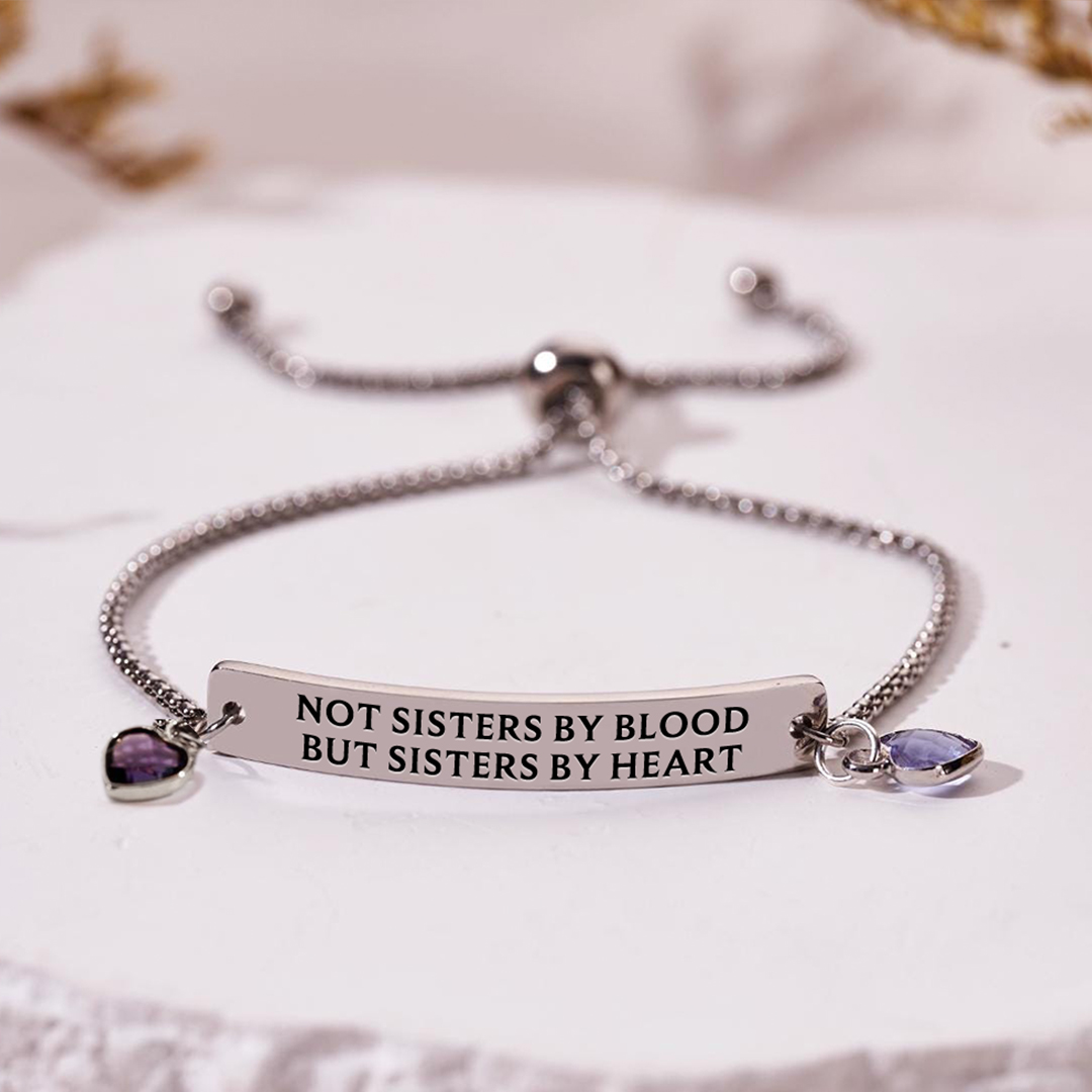 For Friend - Sister By Heart Engraved Heart Customized Birthstones Bracelet