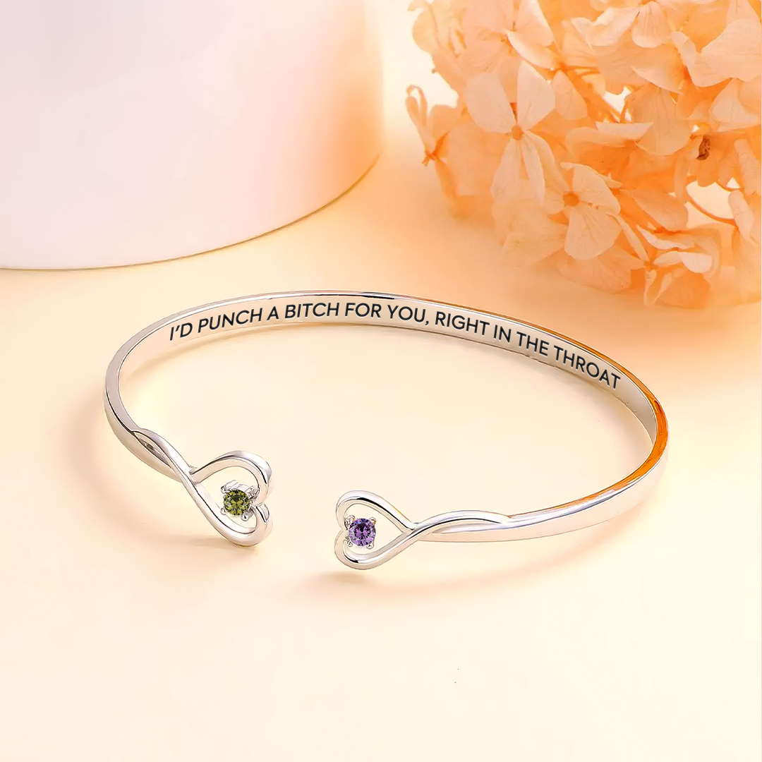 For Friend- I'd Punch a Bitch for You Double Heart Birthstone Bracelet