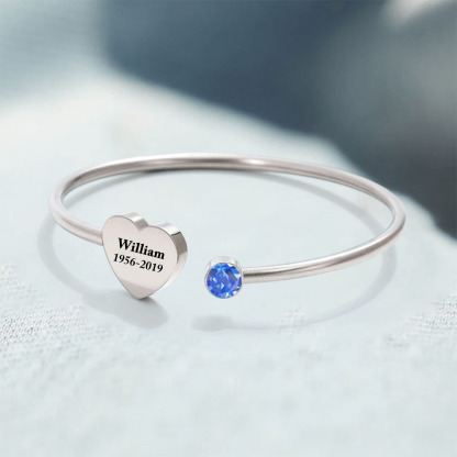 Personalized Custom Memorial Text Heart Birthstone Bracelet