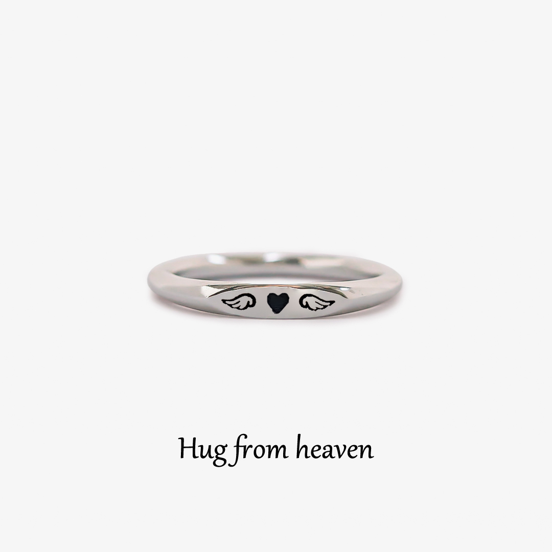 For Memorial - Hug From Heaven Heart With Wings Thin Ring