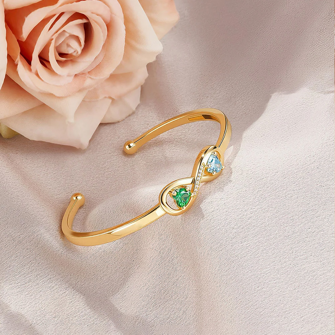 Personalized Aunt And Niece Birthstones and Name Cuff Bracelet