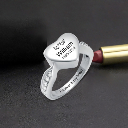 Personalized Name Date Memorial Heart Urn Ring