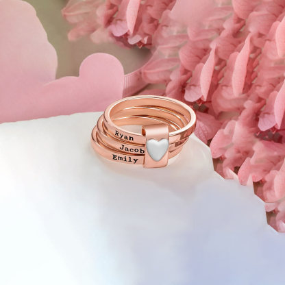 Personalized Heart Women Stacking Rings with Engraved 2-5 Names