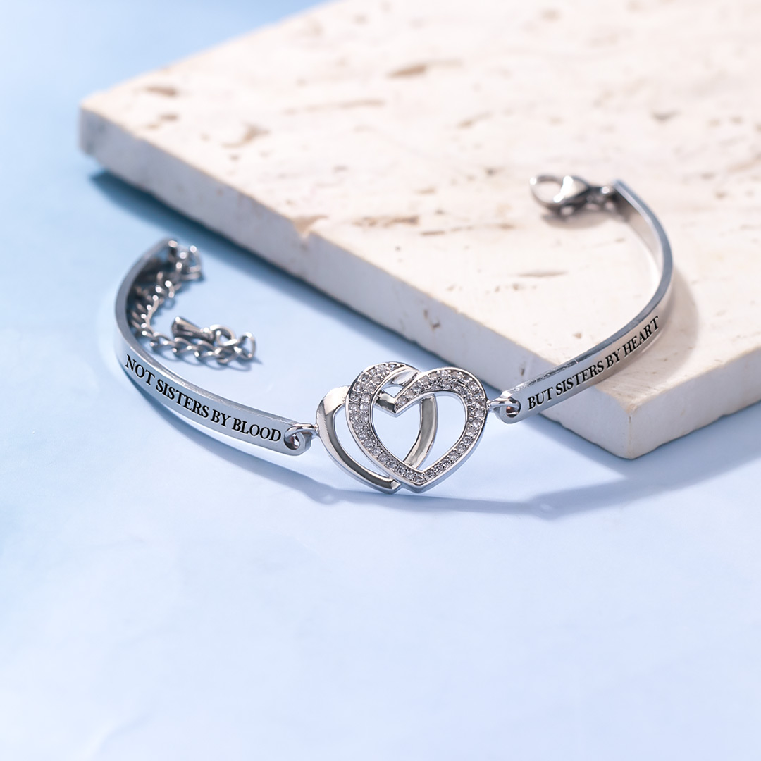 For Friend - Not Sisters By Blood But Sisters By Heart Double Heart Bracelet
