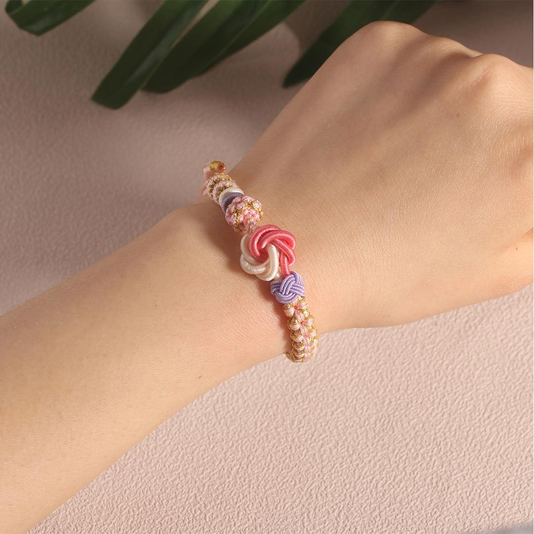 Grandmother and Granddaughter Forever linked Together Peach Blossom Knot Bracelet