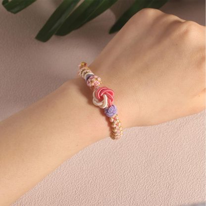 Grandmother and Granddaughter Forever linked Together Peach Blossom Knot Bracelet