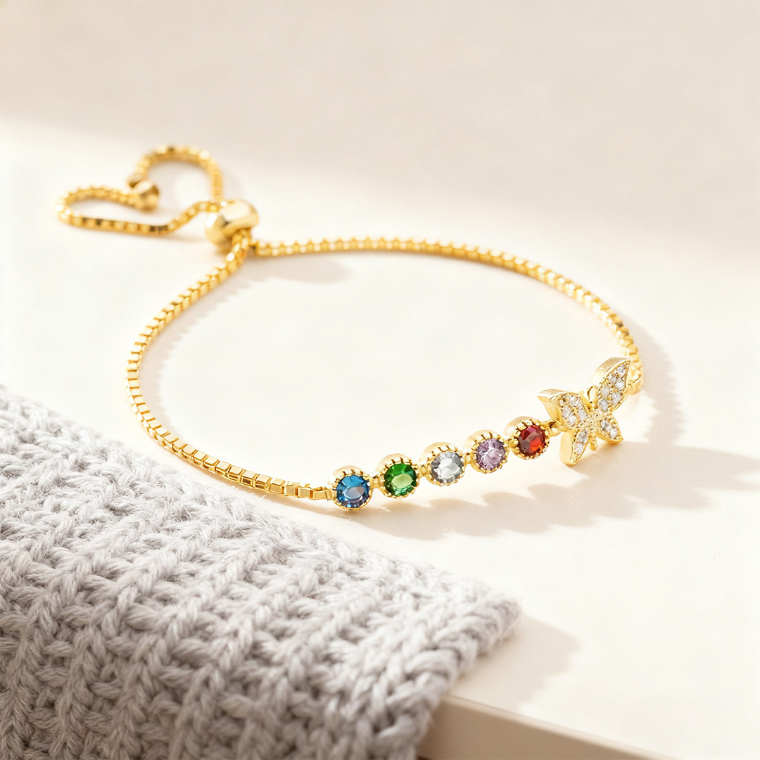 Personalized Sisters are like butterflies birthstones Bracelet