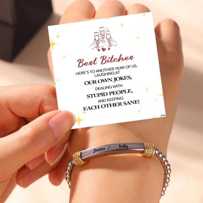 For Friend -  Here's to another year of us Customized Name Bead Bracelet