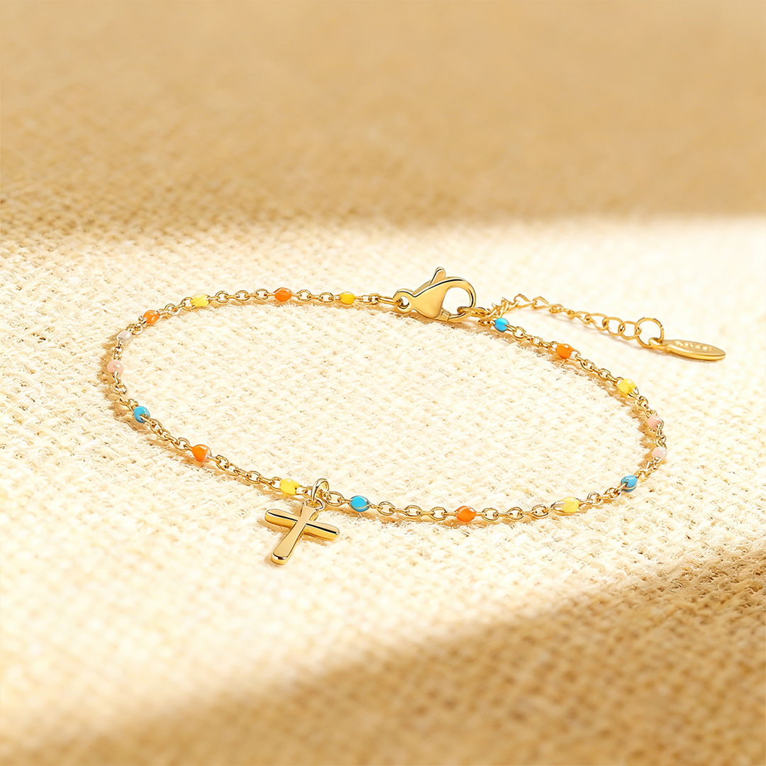 Easter Day Special Offer - Dainty Colorful Beads Cross Bracelet