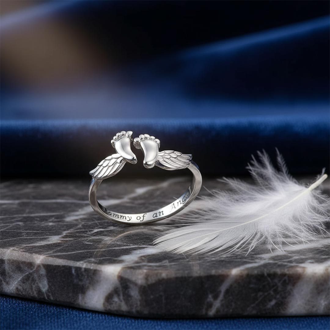 Mommy of an Angel-Open Adjustable Paw&Wing Engraved Ring