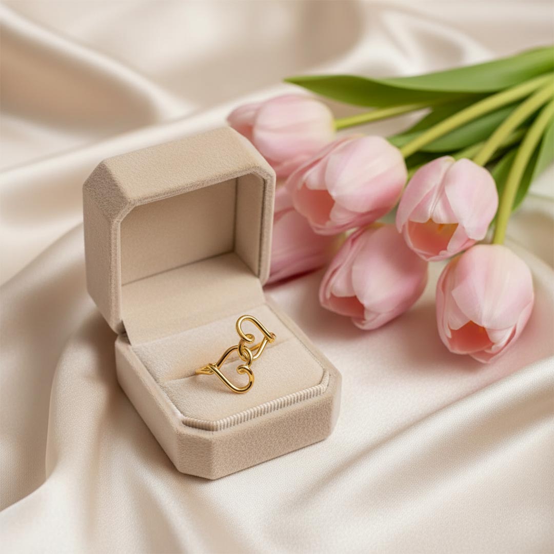 Mother & Daughter's Love is a golden thread Heart Ring