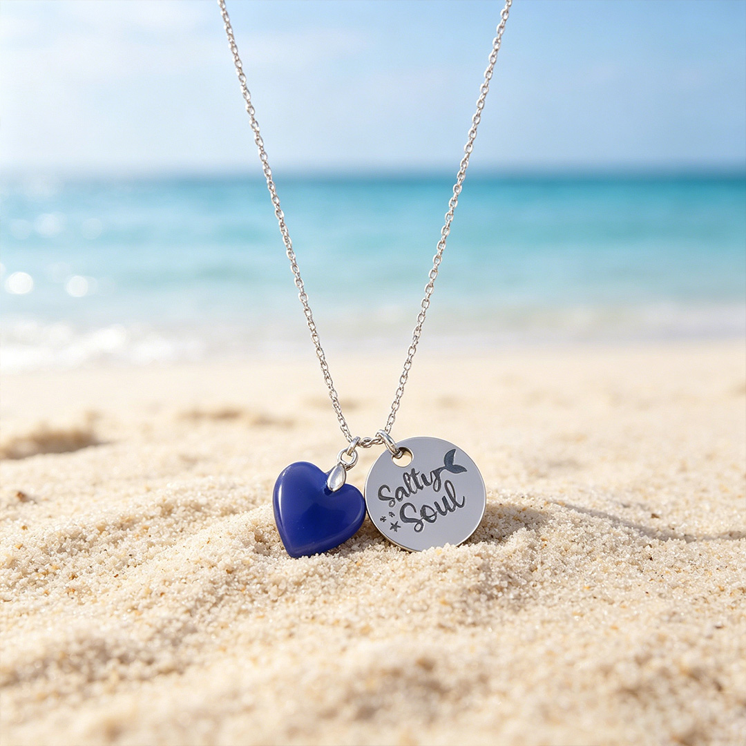Salty Soul Sister Sea Glass Heart Necklace