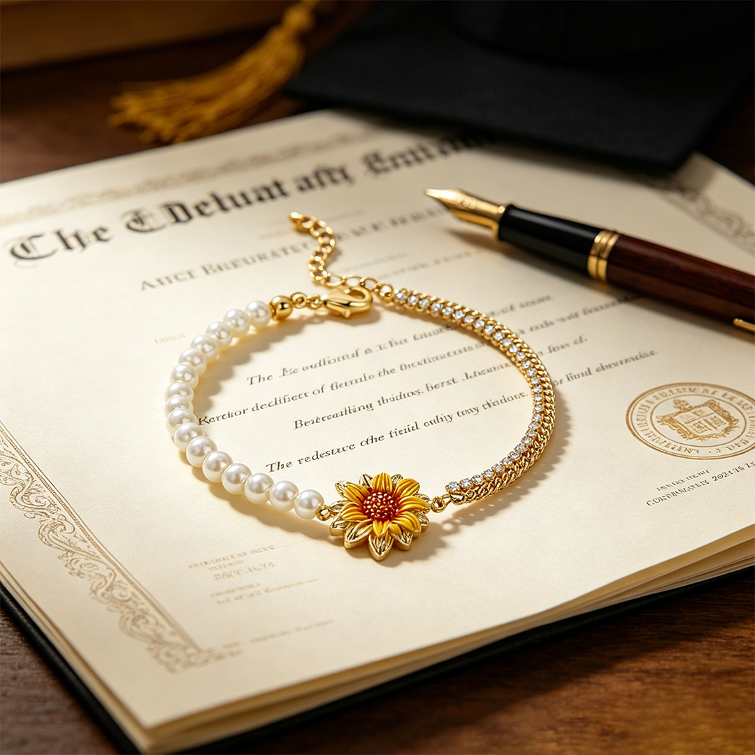 Happy Graduation Sunflower Pearl Bracelet