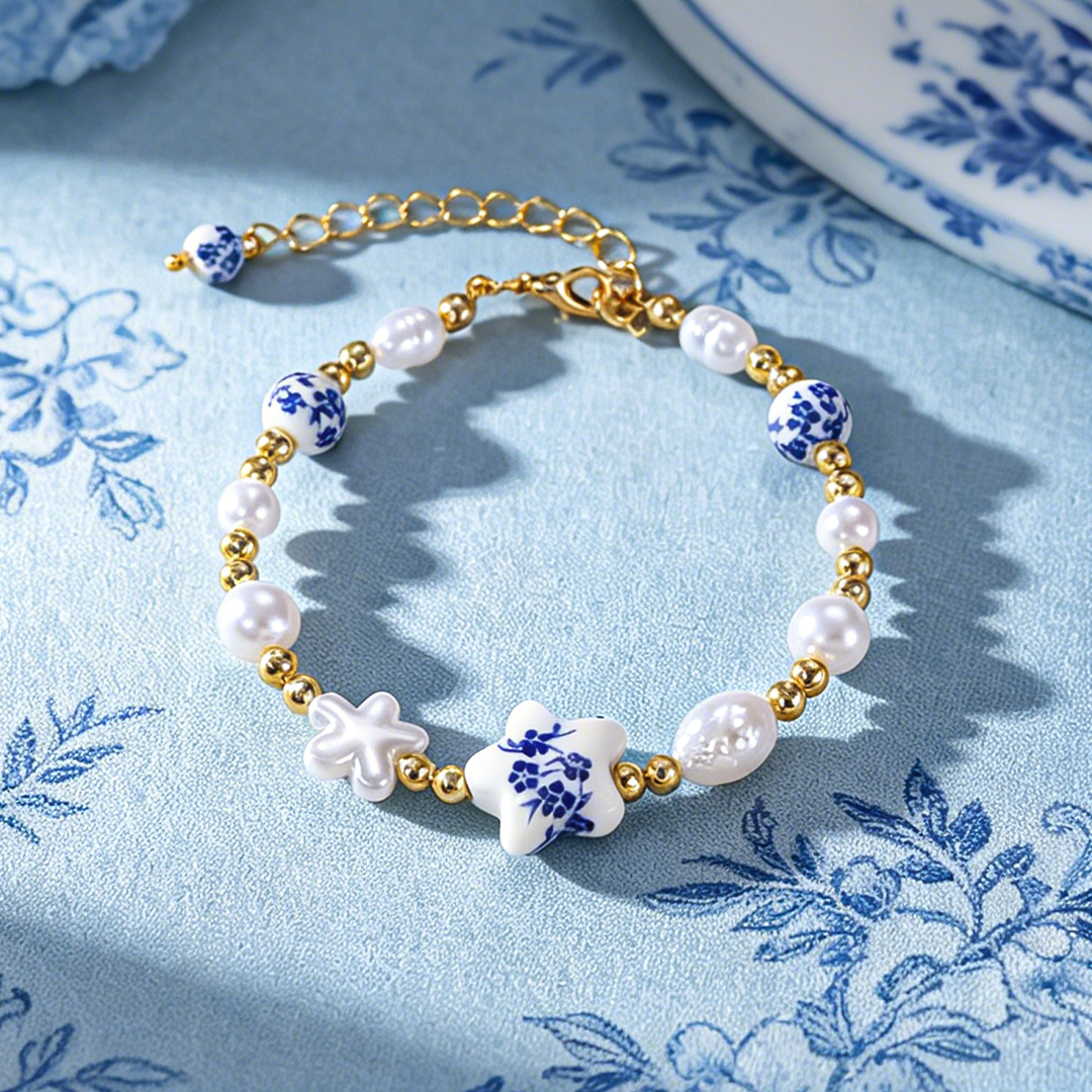 Sisters Are Like Stars Blue and White Porcelain Star Bracelet