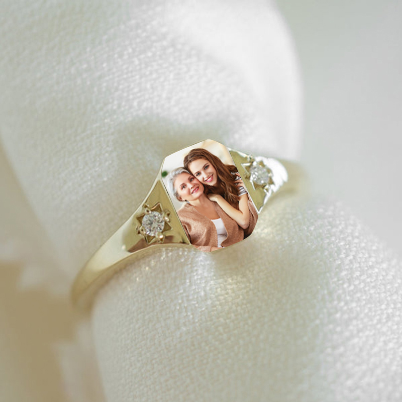 S925 Mother & Daughter Forever Linked Together Photos And Birthstone Custom Ring