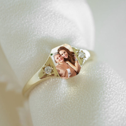 S925 Mother & Daughter Forever Linked Together Photos And Birthstone Custom Ring