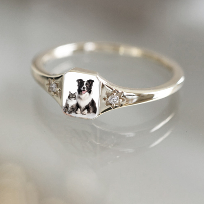 "Angel's Companion" Pet Portrait & Birthstone Personalized Memorial Ring